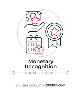 Monetary recognition duotone line art concept icon. Employee rewards motivation. Financial appreciation strategies. Two color outline vector illustration. Minimalist rounded flat design