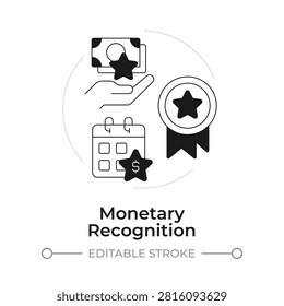 Monetary recognition modern flat line concept icon. Employee rewards motivation. Financial appreciation strategies. Solid and outline vector illustration. Round black and white design