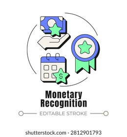 Monetary recognition neubrutalism concept icon. Employee rewards motivation. Financial appreciation strategies. Trendy neo-memphis vector illustration. Circular contemporary flat design