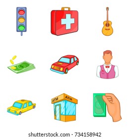 Monetary relation icons set. Cartoon set of 9 monetary relation vector icons for web isolated on white background