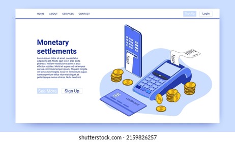 Monetary settlements.The use of digital technologies in the transfer and payment of monetary assets.An illustration in the style of the landing page is blue.