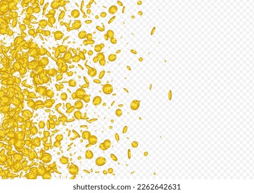 Fondo Transparente Del Vector De Monedas Brillante Monetario. Tarjeta de Abundancia de Dinero Metal. Diseño de Confetti Dorado. Cartel de la moneda de vuelo.
