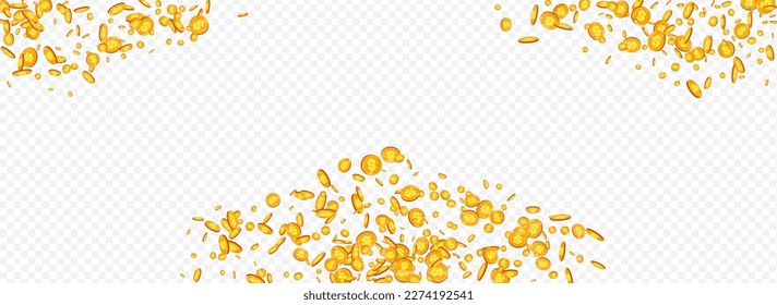 Monetary Shiny Confetti Vector Transparent Panoramic Background. Gold Coin Business Flyer. Metal Dollar Design. Rich Money Poster.