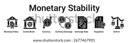 Monetary Stability banner web icon vector illustration concept for business with icon of Monetary Policy, Central Bank, Currency, Currency Exchange, Exchange Rate, Regulation.
