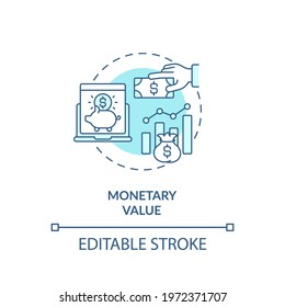 Monetary value concept icon. RFM model analysis idea thin line illustration. Average purchase amount indication. Heavy, big spenders. Vector isolated outline RGB color drawing. Editable stroke