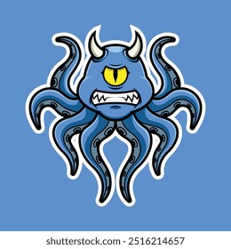 Moneter one eye mascot vector illustration, sea monster, octopus