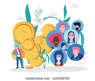 Tipps zur Vergeltung. Konzept der SMM-Strategien. Anhebung der Umrechnungskursstrategie.  Vektorillustration-Illustration für Web-Banner, Infografiken, mobil. Attraktive Anhänger. Neue Leads schaffen.