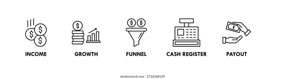 Monetization banner web icon illustration concept with icon of income, growth, funnel, cash register, payout