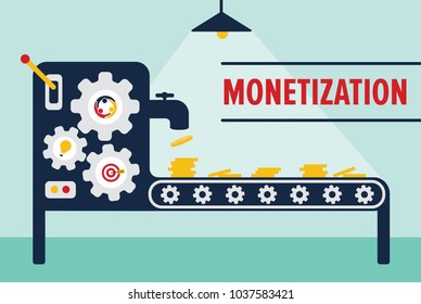 monetization concept with money machine conveyor line producing money