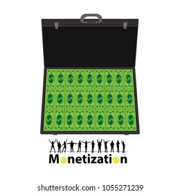 monetization concept. much money. work online. easy work on the Internet. referral program. a suitcase of money. case with cash