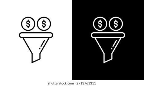 Monetarisierungstrichter Umriss weißes Symbol Set Design