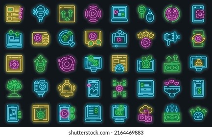 Monetization icons set outline vector. Income website. Passive remote vector neon