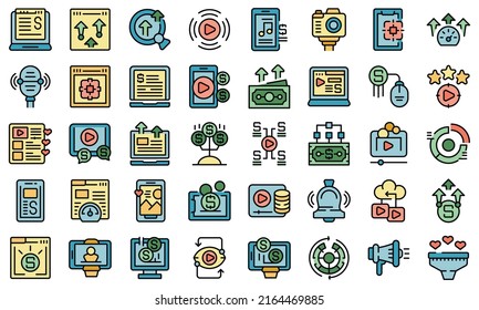 Monetization icons set outline vector. Income website. Passive remote