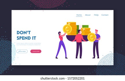Monetization, Increasing Financial Capital Wealth Website Landing Page. Businesspeople Put on Huge Scales Golden Coins and Banknotes Weighing Money Web Page Banner. Cartoon Flat Vector Illustration