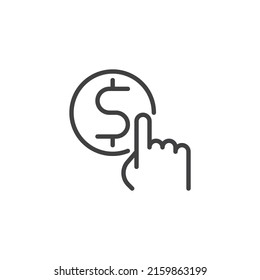 Monetization line icon. linear style sign for mobile concept and web design. Hand touching money outline vector icon. Symbol, logo illustration. Vector graphics