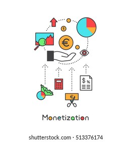 Monetization Process, New Revenue Streams Analytics Intelligent Realtime Data Merchant Portal, Vector Icon Style Illustration
