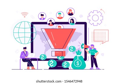 Tipps zur Vergeltung. Anhebung der Umrechnungskursstrategie. Attraktive Anhänger. Erschaffen Sie neue Leads, identifizieren Sie Ihre Kunden, SMM Strategien Konzept. Helle, lebendige violette Vektorgrafik einzeln