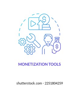 Monetization tools blue gradient concept icon. Convert into real income. Creator economy trend abstract idea thin line illustration. Isolated outline drawing. Myriad Pro-Bold font used