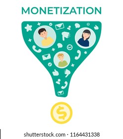 Monetization vector flat illustration .Business template. Modern background. Money making strategy.