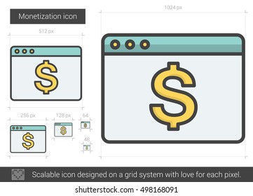 Monetization vector line icon isolated on white background. Monetization line icon for infographic, website or app. Scalable icon designed on a grid system.