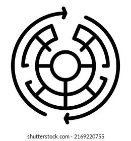 Monetize Labyrint Symbol-Umriss-Vektorgrafik. Videogewinn. Datenblog