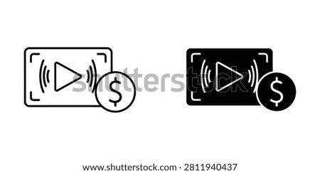 Monetized content icon with play button and dollar sign monetization streaming earnings business marketing