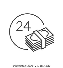 Geld 24 einfache lineare Symbol auf weißem Hintergrund