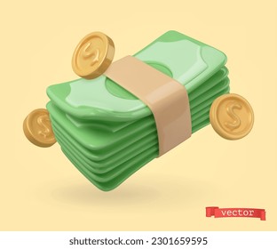 Money 3d render vector icon