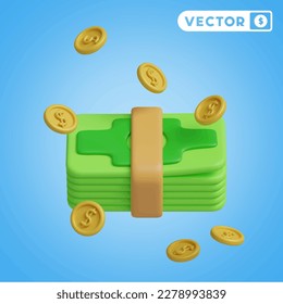 money 3D vector icon set, on a blue background