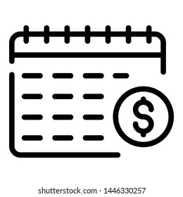 Money account calendar icon. Outline money account calendar vector icon for web design isolated on white background