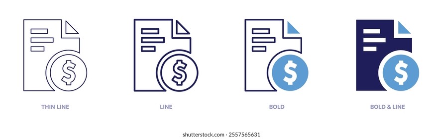 Money account icon in 4 different styles. Thin Line, Line, Bold, and Bold Line. Duotone style. Editable stroke.