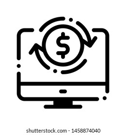 Money Account Verification Vector Thin Line Icon. Online Money Transaction, Financial Internet Banking Payment Operation Linear Pictogram. Dollar Exchange Contour Illustration