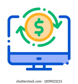 Money Account Verification Vector Thin Line Icon. Online Money Transaction, Financial Internet Banking Payment Operation Linear Pictogram. Dollar Exchange Contour Illustration