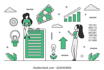 Money accounting report. Monitoring finance budget, financial growth vector monocolor illustration