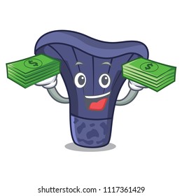 With money actarius indigo mushroom mascot cartoon