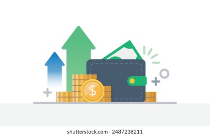 Money activities icon collection illustrate with colorful style, including coin, dollar bill and saving