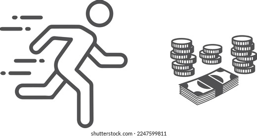 Money addiction icon, greedy human icon black vector