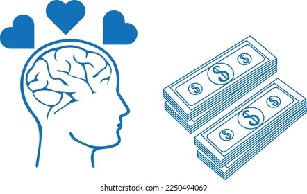 Money addiction icon, greedy symbol blue vector 