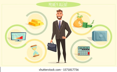 Money agent flat vector illustration. 