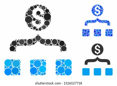 Money aggregator composition for money aggregator icon of round dots in different sizes and shades. Vector round elements are united into blue composition.