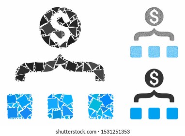 Money aggregator composition of uneven parts in various sizes and color tones, based on money aggregator icon. Vector inequal parts are grouped into composition.