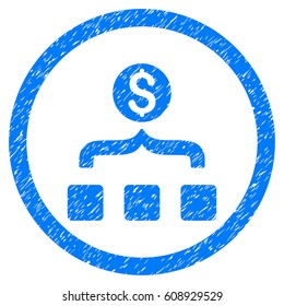 Money Aggregator grainy textured icon inside circle for overlay watermark stamps. Flat symbol with dust texture. Circled vector blue rubber seal stamp with grunge design.