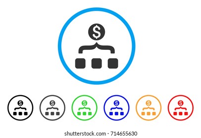 Money Aggregator icon. Vector illustration style is a flat iconic money aggregator gray rounded symbol inside light blue circle with black, gray, green, blue, red, orange color versions.