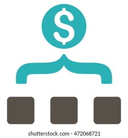 Money Aggregator icon. Vector style is bicolor flat iconic symbol with rounded angles, grey and cyan colors, white background.