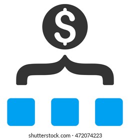 Money Aggregator icon. Vector style is bicolor flat iconic symbol with rounded angles, blue and gray colors, white background.