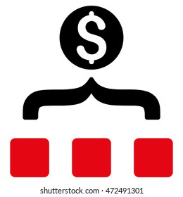 Money Aggregator icon. Vector style is bicolor flat iconic symbol with rounded angles, intensive red and black colors, white background.