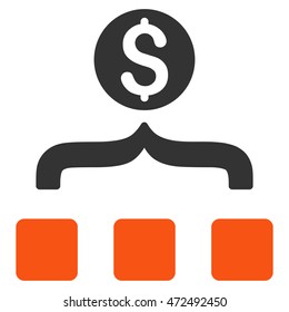 Money Aggregator icon. Vector style is bicolor flat iconic symbol with rounded angles, orange and gray colors, white background.