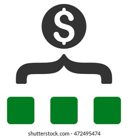 Money Aggregator icon. Vector style is bicolor flat iconic symbol with rounded angles, green and gray colors, white background.