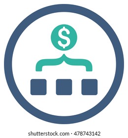 Money Aggregator rounded icon. Vector illustration style is flat iconic bicolor symbol, cobalt and cyan colors, white background.