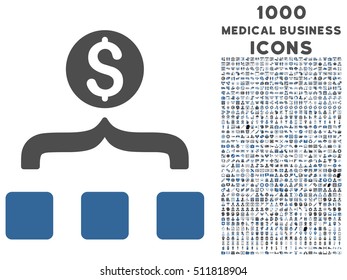 Money Aggregator vector bicolor icon with 1000 medical business icons. Set style is flat pictograms, cobalt and gray colors, white background.